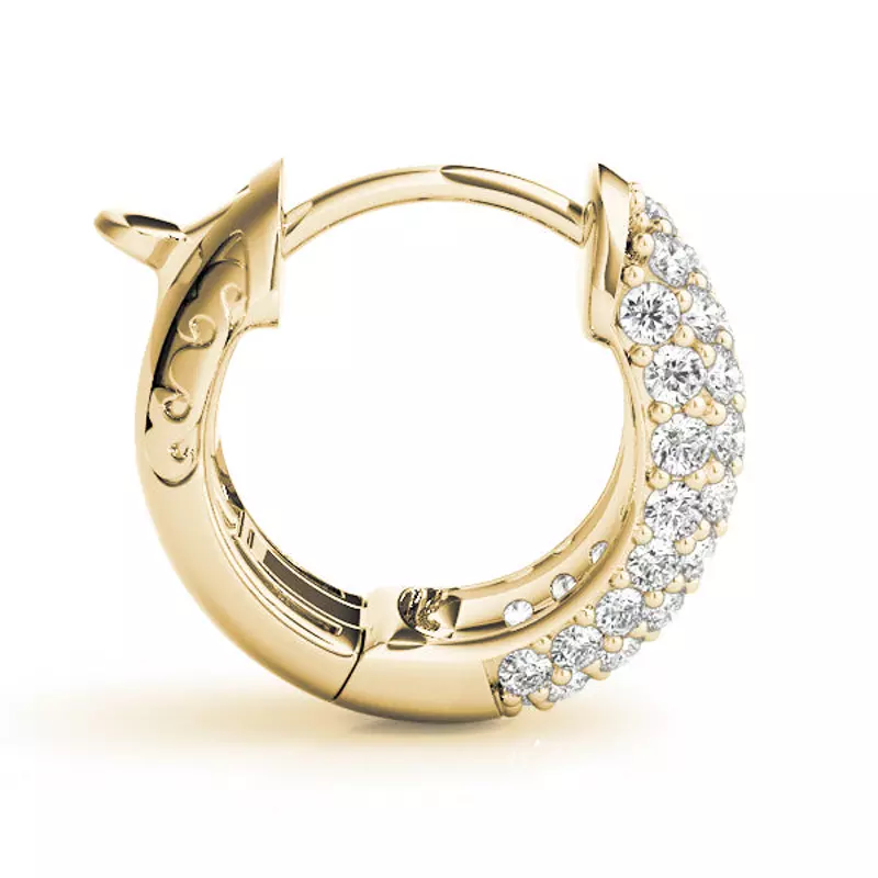 14K Yellow Gold Five Row Diamond Pavé Huggie Earrings
